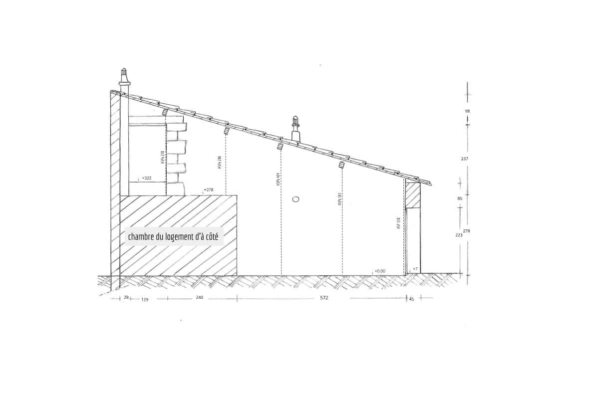 coupe etat exitsant ancienne grange transformée en logement locatif