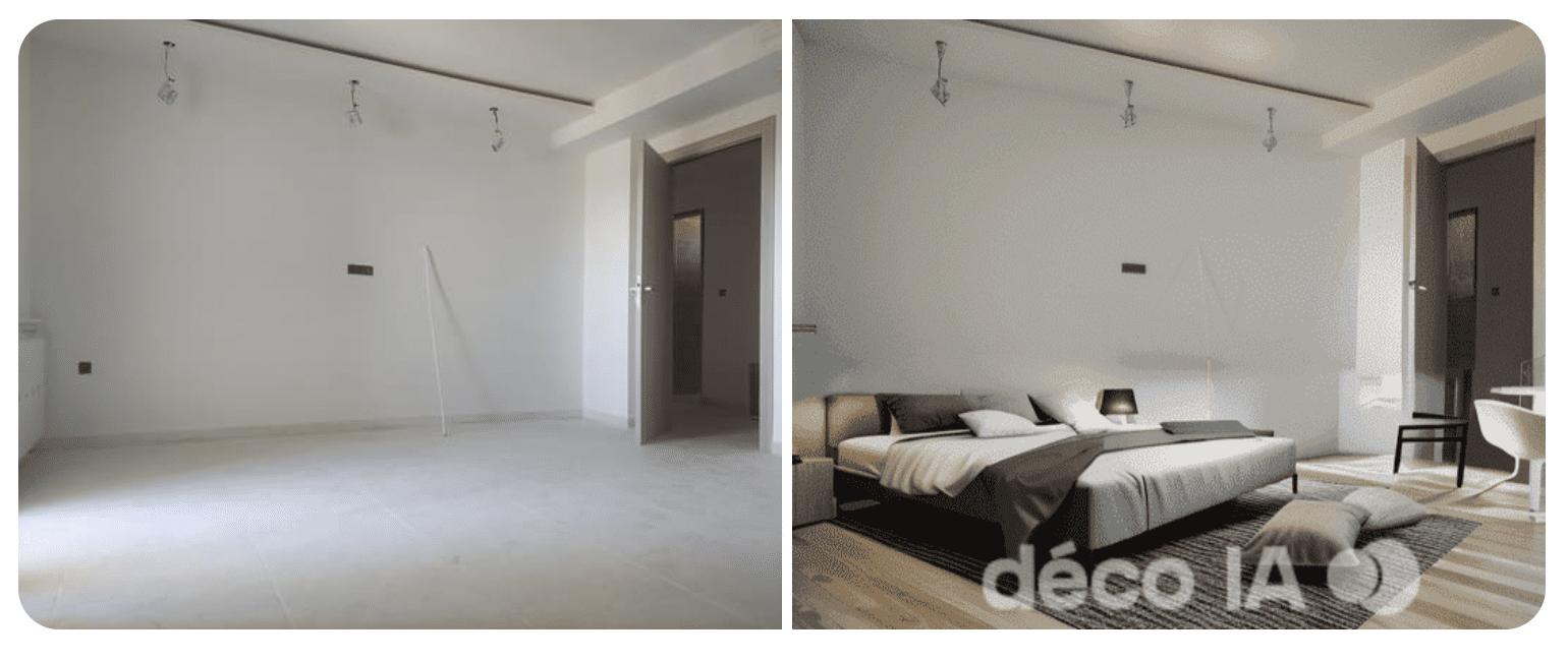 Projet aménagement d'une chambre par l'IA Projet avant/après chambre adulte par intelligence artificielle