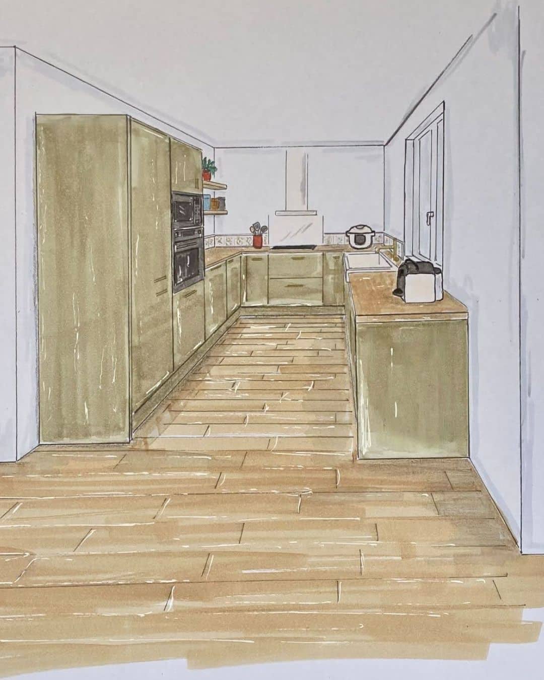 Perspective cuisine projet de transformation d'un ancien atelier en habitation
