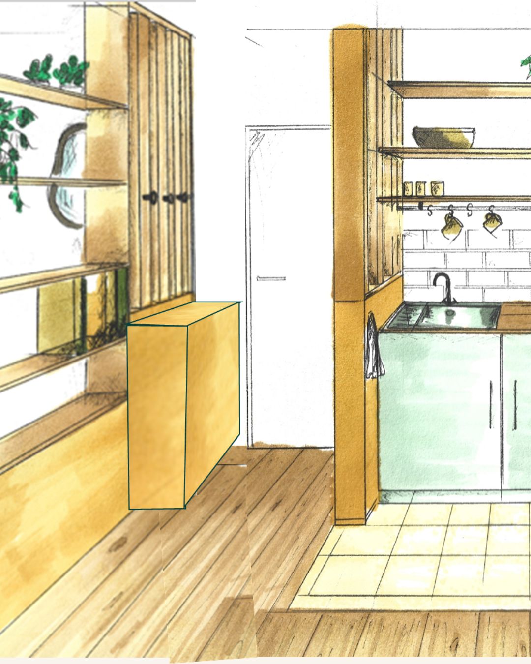 Perspective de la cuisine du studio étudiant