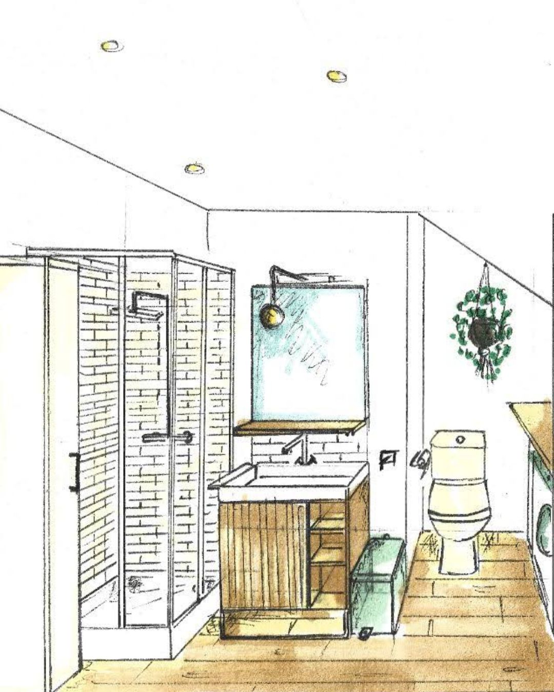 Perspective de la salle d'eau du studio étudiant sous les toits