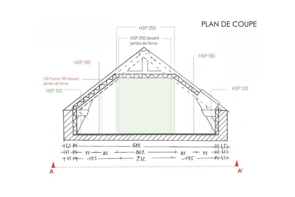 Plan de coupe de l'ancien atelier avant transformation en habitation
