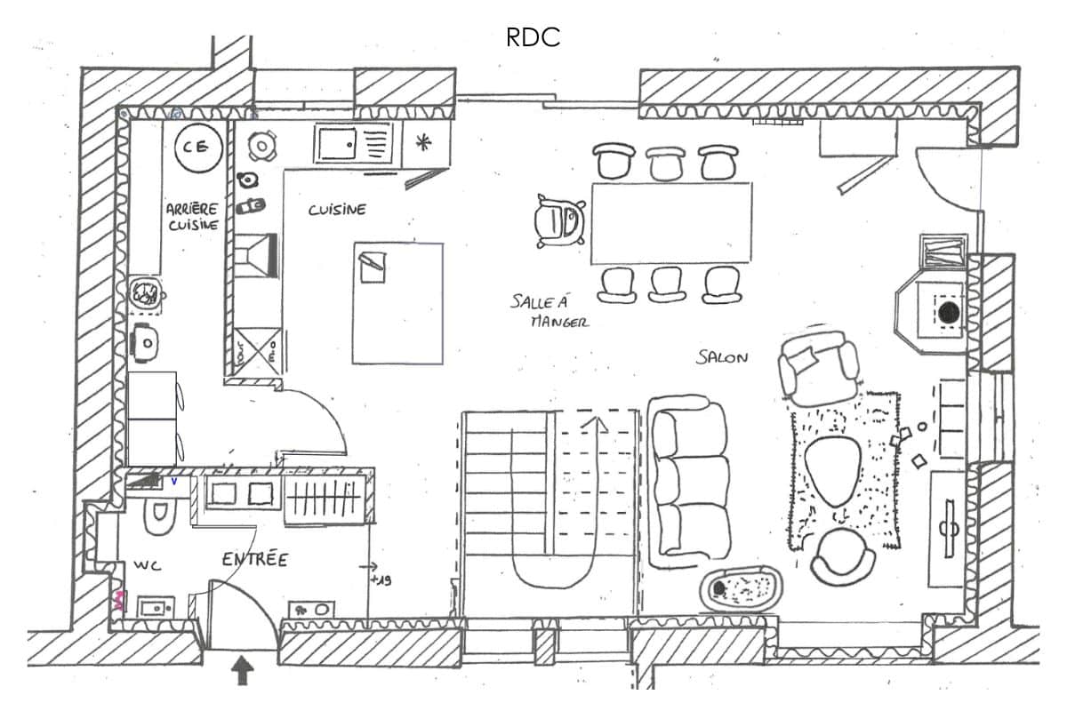 Plan APS 1 RDC pour le projet de transformation d'un atelier en habitation