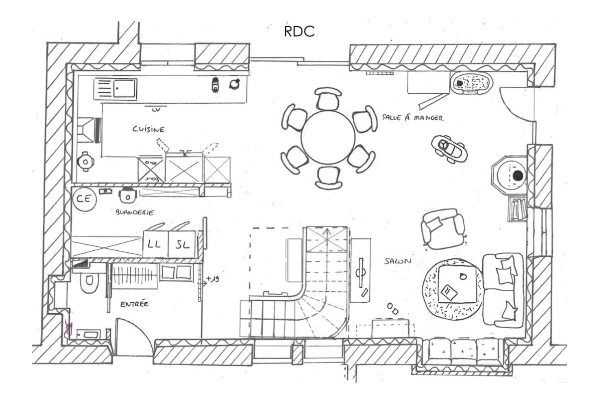 Plan APS 3 RDC pour le projet de transformation d'un atelier en habitation